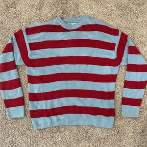 Zara Red and Blue Striped Crewneck Sweater